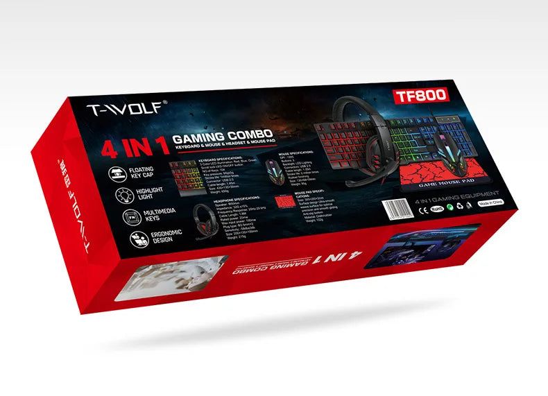 T-WOLF 4-in-1 Ultimate Gaming Combo: RGB Keyboard, Mouse, Headset & Pad