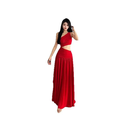 Original Quality French Style White Sleeveless Asymmetrical Shoulder Summer Long Dress Women's Holiday Feelings Skirt