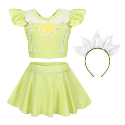 Girls Princess Swimsuit Cinderella Elsa Belle Rapunzel Cosplay Beachwear Kids Summer Fashion 2 Pcs Swimsuit Sets 2-9Yrs