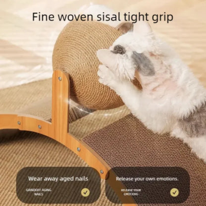 2-in-1 Wooden Cat Scratching Ball And Sisal Scratch Board Durable Solid Wood Paw Toy for Cats And Kittens Pet Supplies