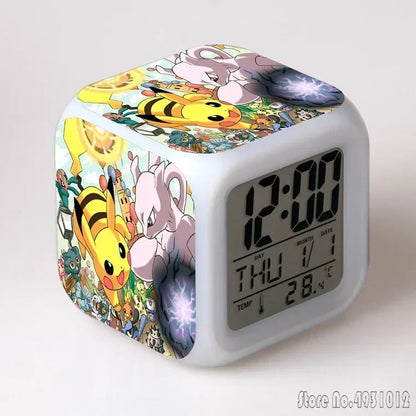 Anime Cartoon Pok é mon Cartoon Alarm Clock Creative Student 8x8x8cm LED Cube with Colorful Light Display Time Week Month