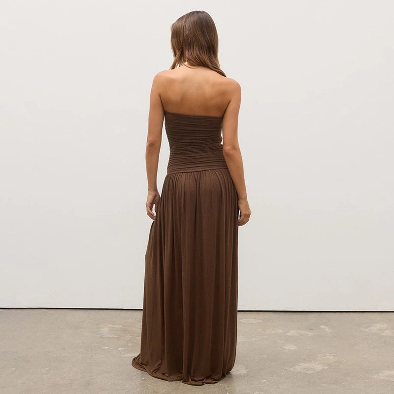 2026 Summer Fashion Solid Color Strapless Strapless Sleeveless Lady Long Dress New Elegant Sexy Slimming Pleated Women's Dresses