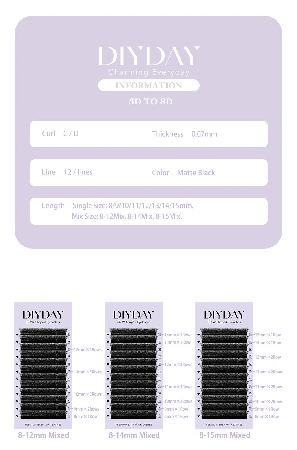 DIYDAY W Shaped Eyelash Extension Premade 3d 4d 5d 6d 7d 8d Mink Faux Lashes BASF PBT Natural Look False Eyelashes