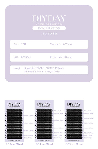 DIYDAY W Shaped Eyelash Extension Premade 3d 4d 5d 6d 7d 8d Mink Faux Lashes BASF PBT Natural Look False Eyelashes