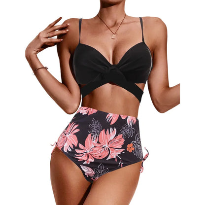 Three Pieces Bikini Set Cover Up Women 2023 New Push Up Twist Swimsuit Print Long Sleeve Swimwear Biquini Bathing Suit Summer