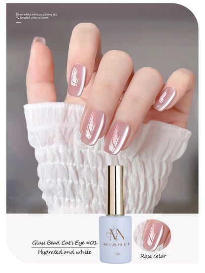 MIANEL 12ML Glass Bead Cat Eye Gel Nail Polish Flash White Spar Nude Color Magnetic Nail Polish White Nails Summer Nails 1-12pcs