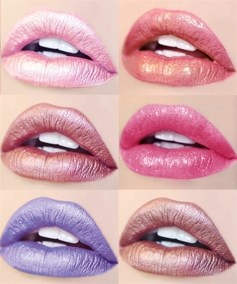 6 Colors Waterproof Nude Pink Glitter Lipstick Makeup Long Lasting Velve Red Sexy Shimmer Lipsticks Cosmetics Beauty