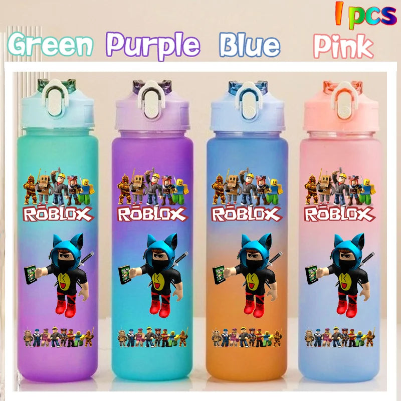 Roblox Anime Cartoon Straw Drink Bottle 750ml Gradient Color Water Cup Game Student Daily Necessities Gourde Boy Holiday Gift