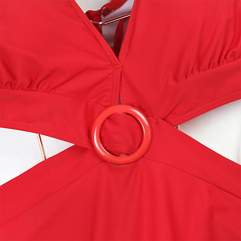 2024 Sexy Women's Swimsuit with Skirt One-Piece Swimwear Vintage Ruffle V Neck Cover Up Bikinis Set Beachwear Bathing Suit