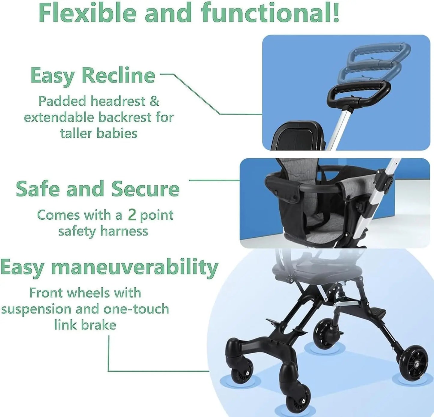 Convenience Stroller Lightweight Baby Travel Stroller Compact Stroller One-Handed Folding Canopy for Toddlers Travel Airplane