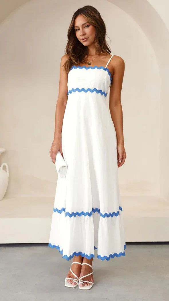 Sleeveless Scalloped Trim Midi Dress: Sexy Strapless Princess Silhouette Gown