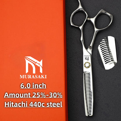 MURASAKI 6.0 inchhair thinning scissors，Professional Barber Accessories，Made by Hitachi 440C Steel，High-end Hair Cutting Tools