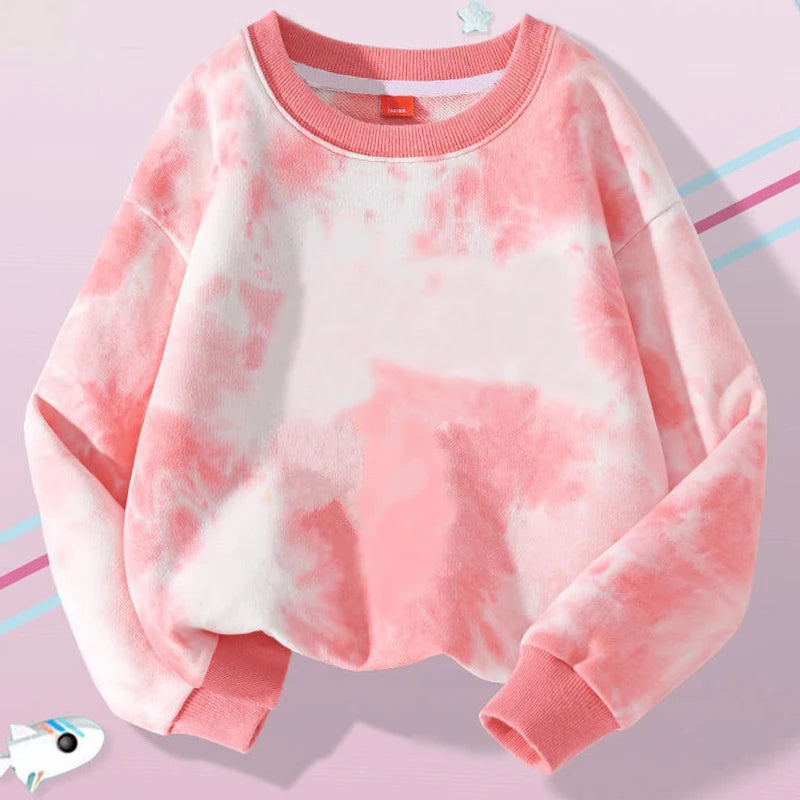 K-Pop Hunters Zoey Mira Rumi Tie-dyed Sweatshirt for Girl Pullover Crew Neck Child Sportwear Long Sleeve Cartoon Kids Tops