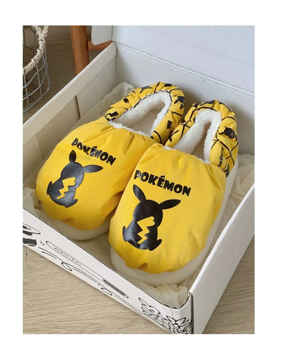 Pokemon Anime Couple Slippers Cute Pikachu Eevee Cartoon Cotton Home Shoes for Men And Women with Velvet Insulation Winter Gifts