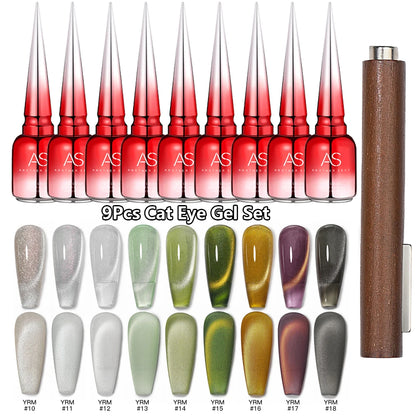 AS 9pcs Cat Eye Magnetic Moonlight Gel Nail Polish Set 15ml Sparkle White Silver Water Light Red UV Gel Nail Art Manicure Vernis