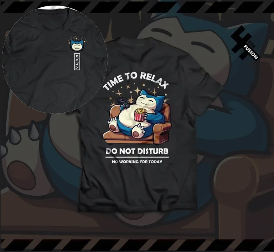 2025 Summer Pokémon Anime SNORLAX 100% Pure Cotton Printed T-shirt Men Harajuku Loose Casual Versatile Short-sleeved Top Y2k