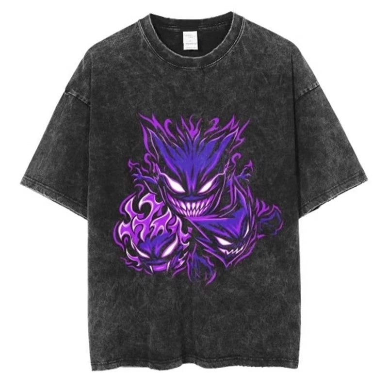 Pokemon Anime Retro Washed T-shirt Cotton Men's and Women's Summer New Item Plus Size T-shirt Y2K Loose Casual Short Sleeved Top