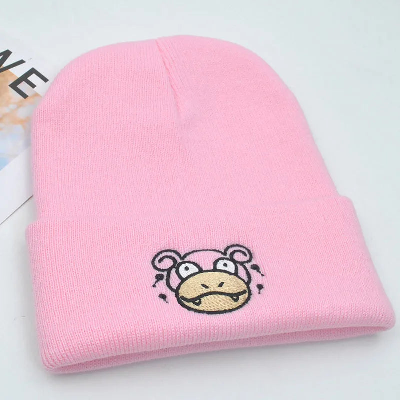 Pokemon Snorlax Ditto Psyduck Beanies Women Winter Warm Hat Anime Solid Color Funny Embroidery Cap For Men Knitted Bonnet Unisex
