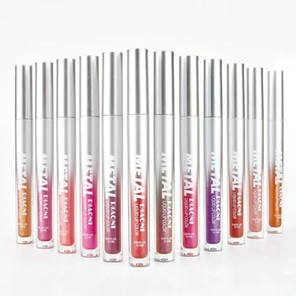 12 Colors Glitter Metallic Liquid Lipstick Pearlescent Waterproof Shiny Lip Gloss Non-stick Cup Long Lasting Shimmer Lips Makeup