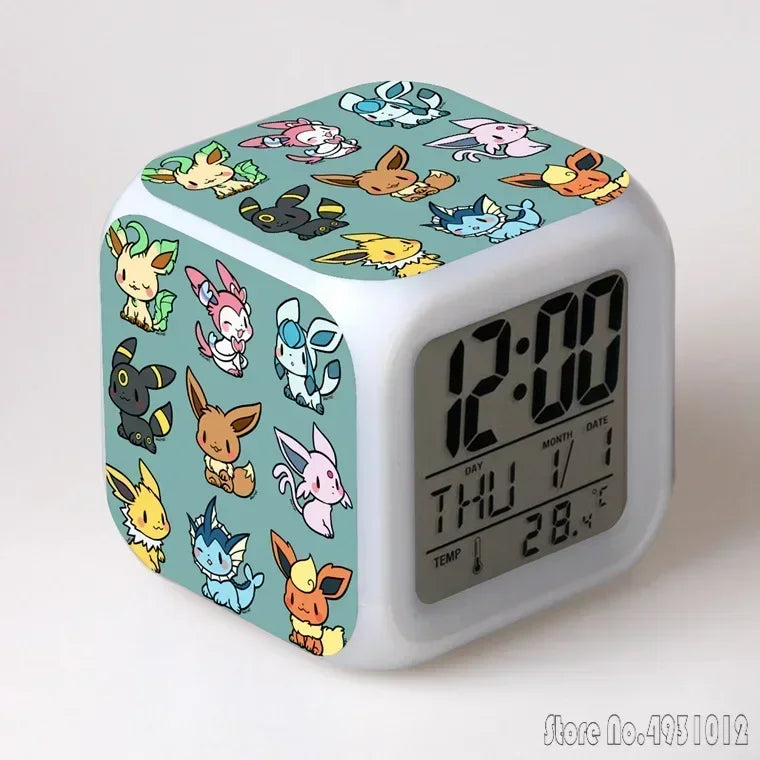 Anime Cartoon Pok é mon Cartoon Alarm Clock Creative Student 8x8x8cm LED Cube with Colorful Light Display Time Week Month