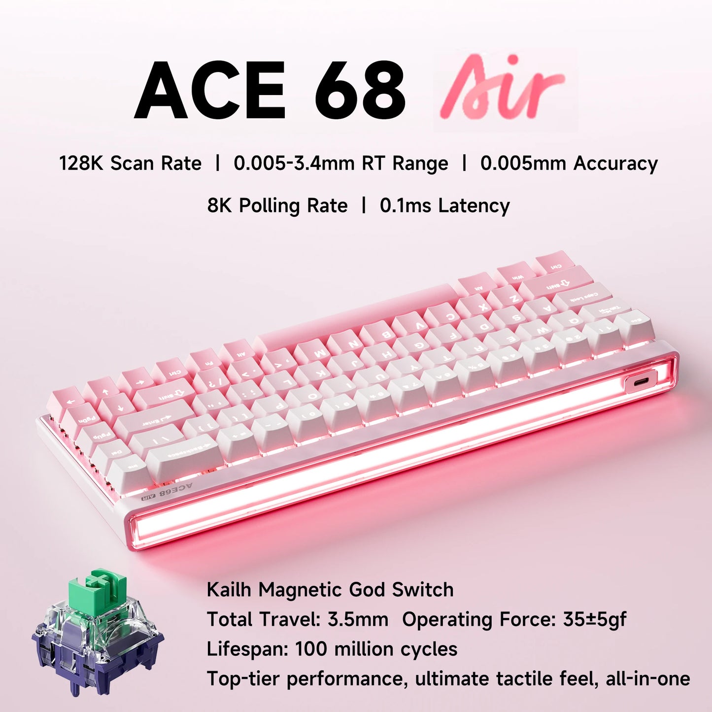 MCHOSE ACE 68 Air Magnetic Switch Gaming Keyboard Hall Effect Rapid Trigger Programmable RGB 8K Hz DKS/MT/TGL/RS/SOCD Keyboard