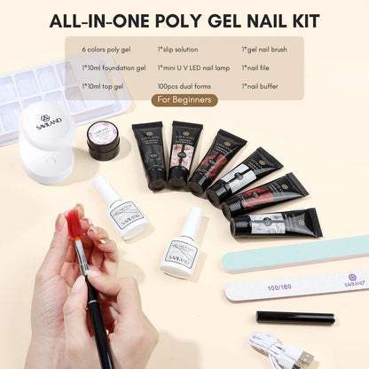 SAVILAND Poly Gel Nail Kit with UV Lamp Starter Set Fast Cure No Lifting Purple Pink Gel with Nail Tips for Beginners Home Salon
