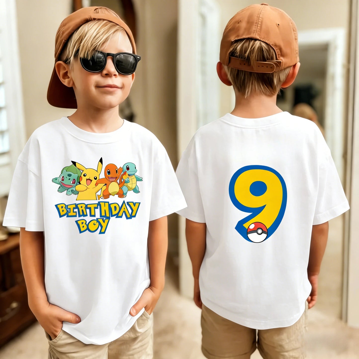 Birthday T-shirt Cute Pikachu Pokémon 3-9 Printed T-Shirt Unisex Summer Y2K Harajuku Loose Casual Short Sleeve Top for Chirldren