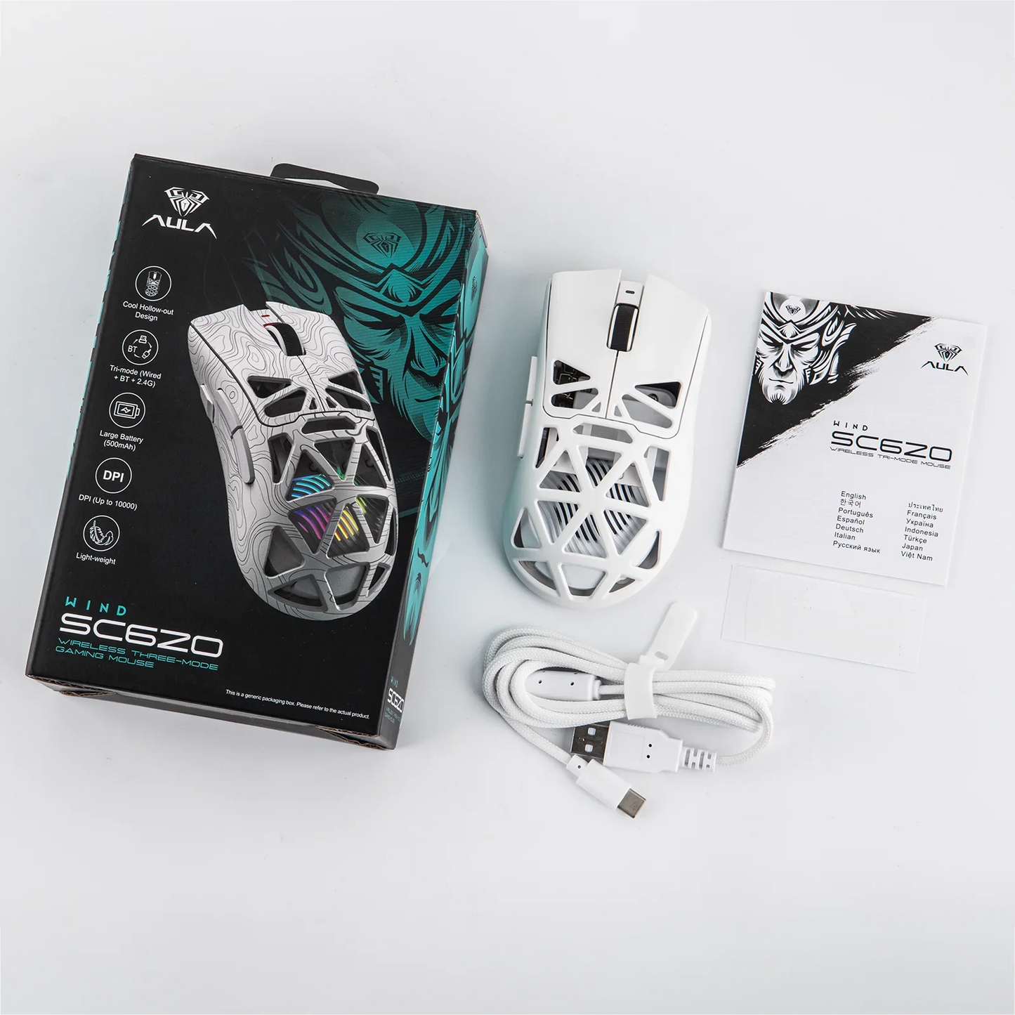 AULA SC620 Gaming Mouse Wired/Bluetooth/2.4G Light Weight Mouse Gamer PAW3311 Adjustable 12,000 DPI Life PC Gaming Accessories