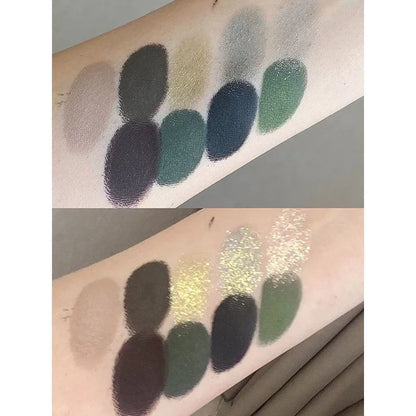 9 Color Eyeshadow Palette Olive Green Smoky Eye Look Pearlescent Shimmer Matte Eyeshadow Powder Makeup Palette Glitter Cosmetics