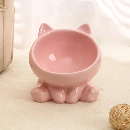 Cute Ceramic Cat Bowl with High Feet Dog Drinking Water Bowl Pet Supplies Cervical Spine Protection Diagonal Design Accessories
