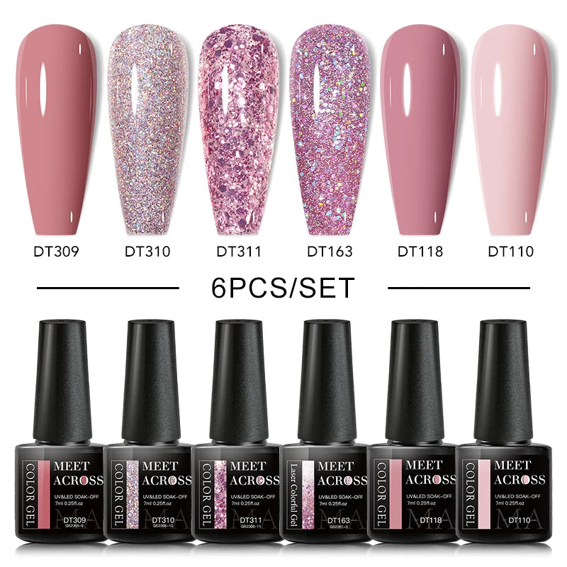 6Pcs Autumn Brown Color Gel Nail Polish Set Semi Permanent Varnishes Nail Art Design Hybrid Soak Off UV LED Gel Manicure Kit