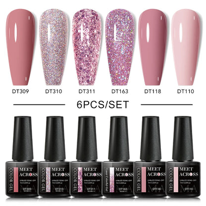 6Pcs Autumn Brown Color Gel Nail Polish Set Semi Permanent Varnishes Nail Art Design Hybrid Soak Off UV LED Gel Manicure Kit