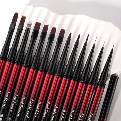 New 1/13pcs Nail Art Brush Set Black Red Metal Handle Acrylic UV Gel Polish Crystal Acrylic Nail Drawing Tools High Quality