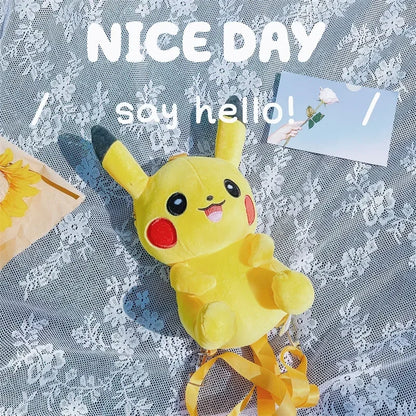 30cm Pokemon Fashion Japanese Anime Fun Cartoon Small Bag Pikachu Plush Doll Backpack Girl Cute Pikachu Plush Backpack