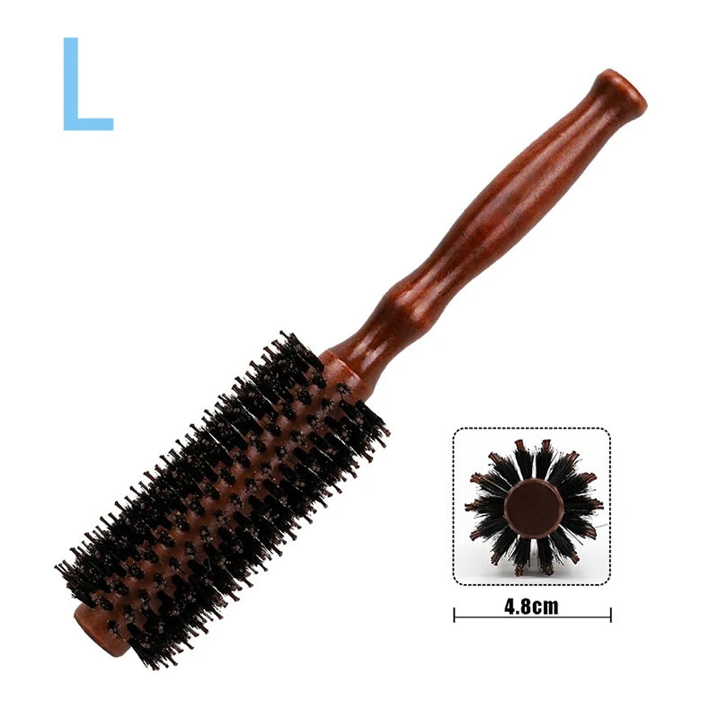 Wood Handle Round Rolling Brush Boar Bristle Nylon Hair Comb Anti Static Brush Straight Twill Hair Comb Hairdressing Tool