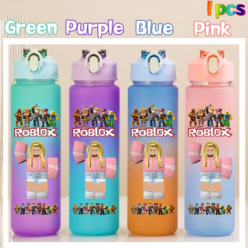 Roblox Anime Cartoon Straw Drink Bottle 750ml Gradient Color Water Cup Game Student Daily Necessities Gourde Boy Holiday Gift