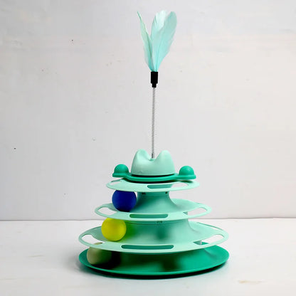 Interactive Cat Toy Tower Kitten Turntable Track Roller Balls Toys With Feather Pets Supplies Toy For Cat Tower