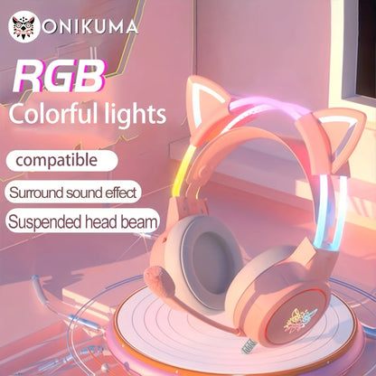 ONIKUMA RGB Gaming Headset with Cat Ears 🎮🐱