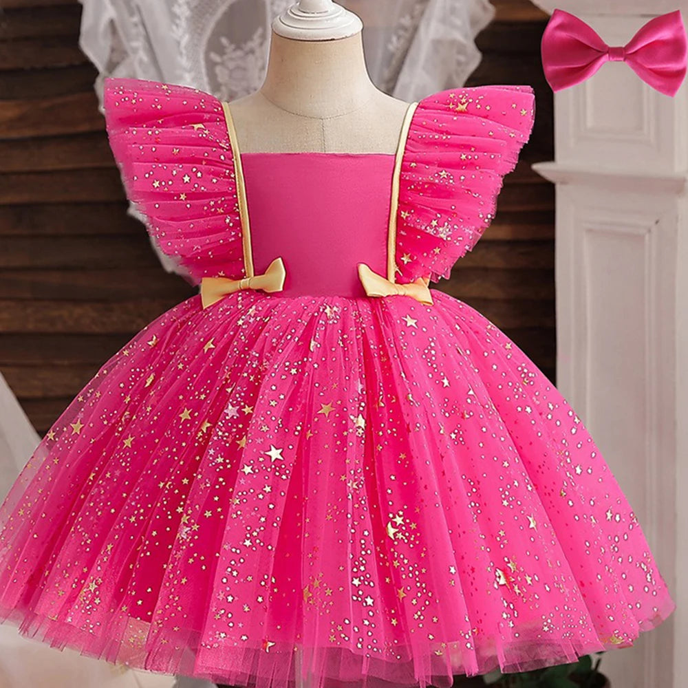K-Pop Hunters Zoey Rumi Girl Fall Party Dress Birthday Holiday High Waist Tulle Dress Bow Wedding Gown Kids Wear Princess Dress