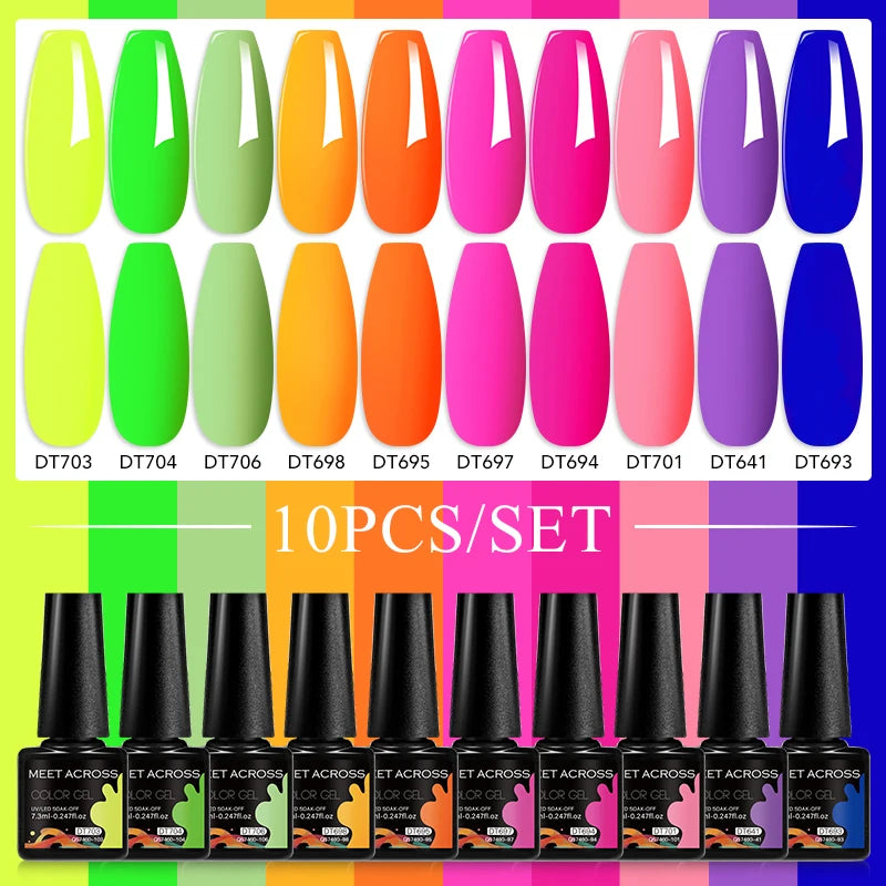 10PCS/Set 7.3ml Hot Pink Red Glitter Gel Nail Polish Soak Off Uv Led Nails Shine Finish For Diy Nail Art Manicure Nail Supplies
