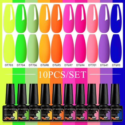 10PCS/Set 7.3ml Hot Pink Red Glitter Gel Nail Polish Soak Off Uv Led Nails Shine Finish For Diy Nail Art Manicure Nail Supplies