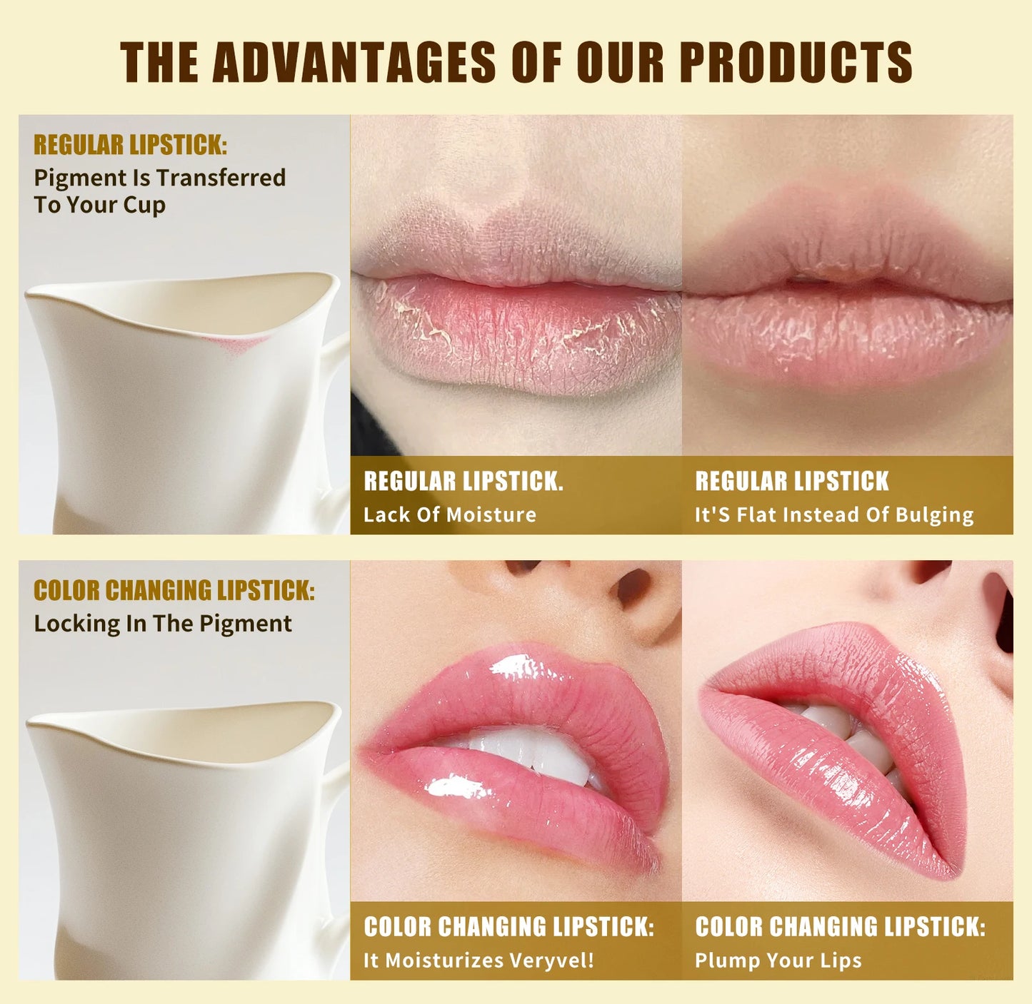 Temperature Color Changing Women Flower Lipstick Transparent Waterproof Moisturizing Crystal Jelly Pearlescent Lip Balm Cosmetic