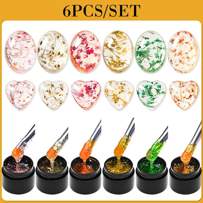 MEET ACROSS 6Pcs//Set Dried Flower Gel Nail Polish Natural Flower Fairy Gel Nail Art Painting Varnishes Summer Varnish For Nail