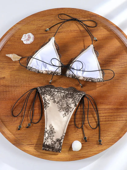 ZRTAK Triangle Bikini Set Sexy Swimwear Women 2026 Bikinis Floral Print Swimsuit Micro Thong Bandage Bathing Suits