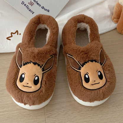Pokémon Genuine Bulbasaur Indoor Fall and Winter Plus Velvet Warm Soft-soled Comfortable Cotton Slippers for Men and Women