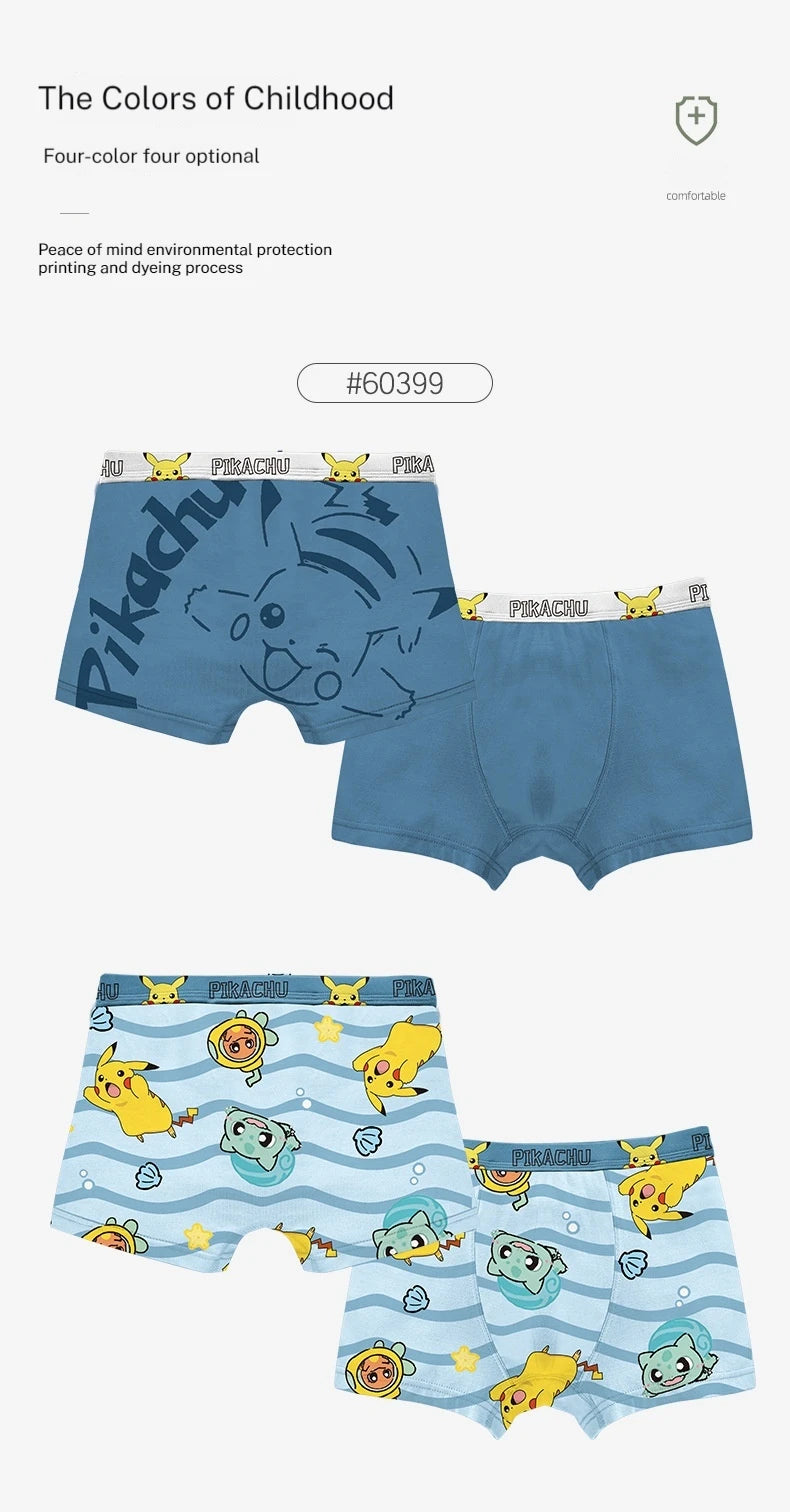4-Piece Set Pikachu Boys' Underwear Pure Cotton Children'S Flat Corner Pants Summer Thin Spring Cartoon Cute Shorts