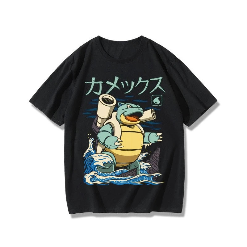 Pokémon Peripheral Products T-Shirt Squirtle Frog Seed Gengar Fire-breathing Dragon Kabi Beast Anime Peripheral Short Sleeve