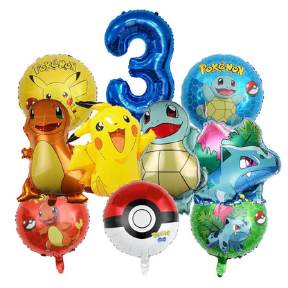 10pcs Cartoon Theme Party Balloon jump Pikachu Little Fire Dragon Jenny Turtle Foil Balloon Kids Birthday Party Decoration Gifts