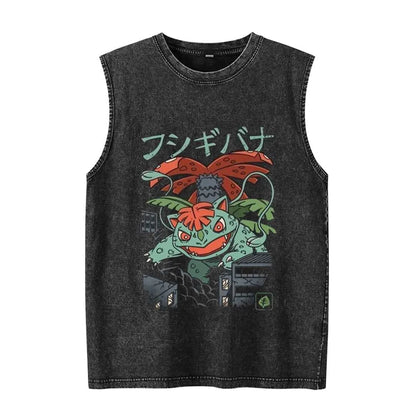 Anime Pokemon Print Men's Tank Top Man Sleeveless Shirt Summer Y2k Clothes Vintage Washed Vest Oversized T Shirts Gym Clothes
