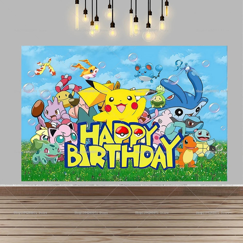 Pokemon Pikachu Backdrop Banner Cartoon Pocket Monster Theme Kids Birthday Party Decor Photography Photo Background Supplies